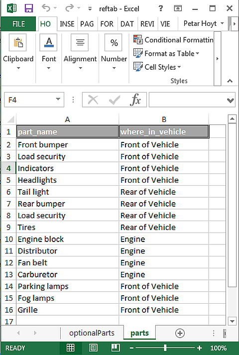 The input data spreadsheet with a new column for filtering