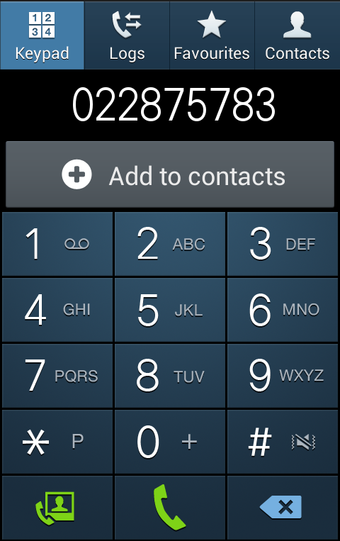 When the user taps the Call button, the dialer of the mobile device pops up with the number already entered