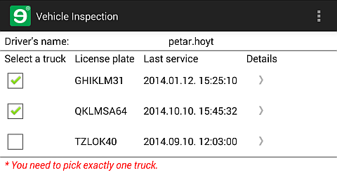 This is what you'll be making in this section - the user's name is displayed at the top, and the user cannot submit the form if more than one truck is selected