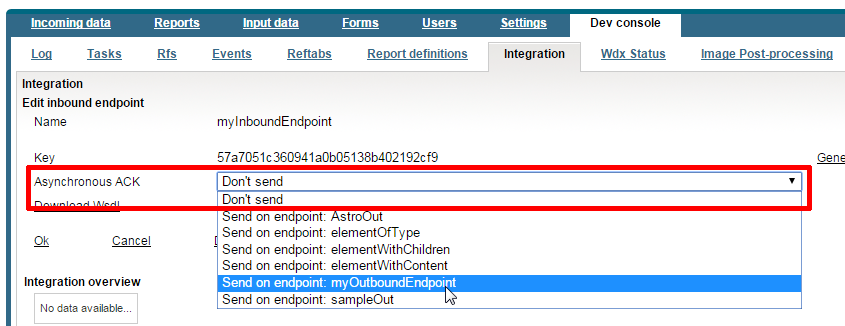 Use the dropdown menu when creating or modifying an inbound endpoint to select the outbound endpoint to handle the DacsDone response
