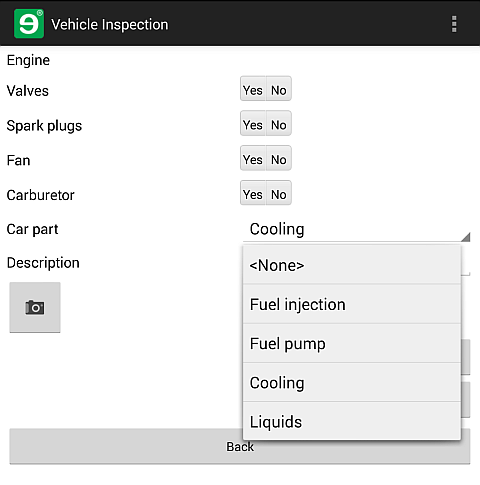 The new drop-down choices in the Engine popup