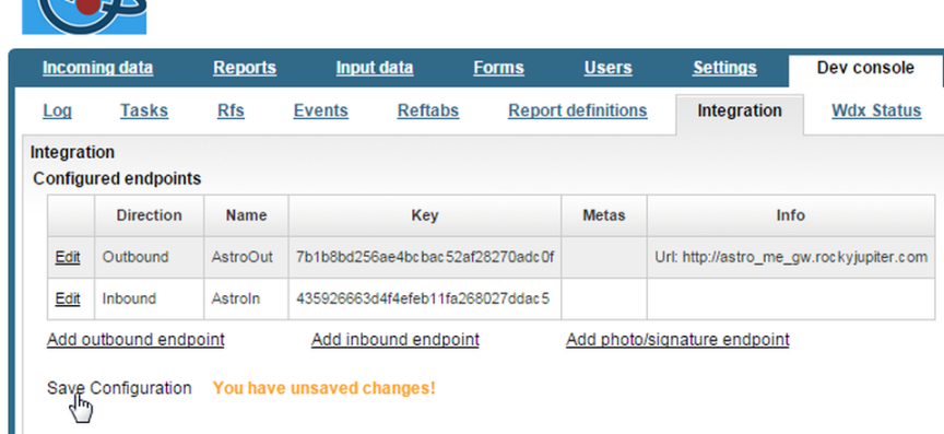 You need to click the Save Configuration link to store the new endpoint
