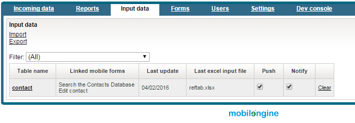 The Input data tab on the Backoffice site