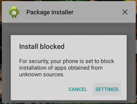 The Install blocked dialog that appears if only apps downloaded from Google Play are allowed