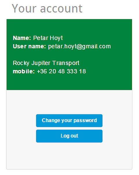 The Account section of Petar Hoyt's Developer Dashboard