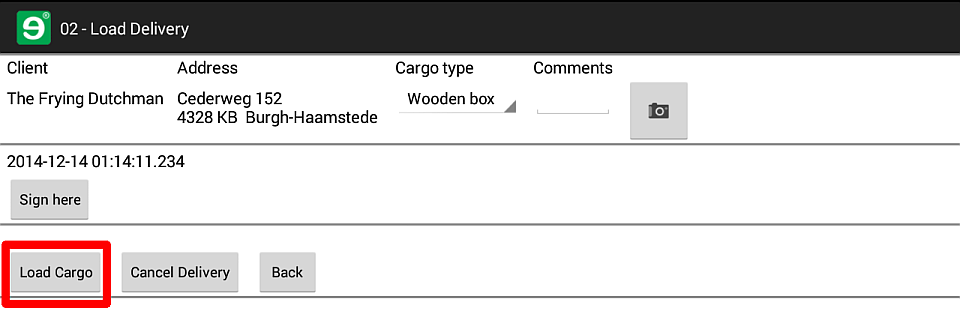 Submit a confirmed task with the Load Cargo button